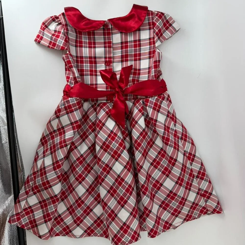 The Children's Place Red White Plaid Dress 5T Pleated Holiday